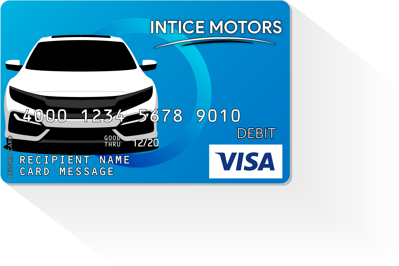A Visa Giftcard with a Car on the front, used as an example for Visa Express Test Drive